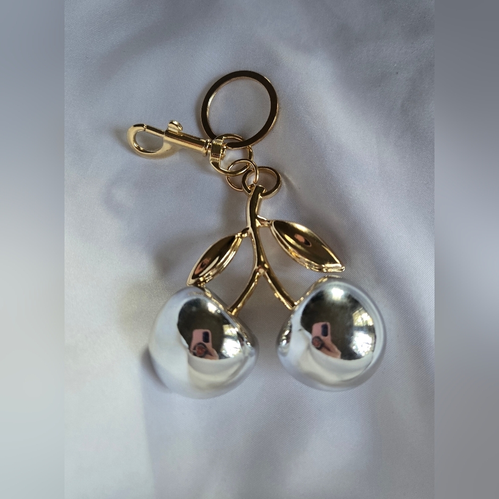 Silver And Gold Cherry Bag Charm/Keychain - Picture 2 of 2